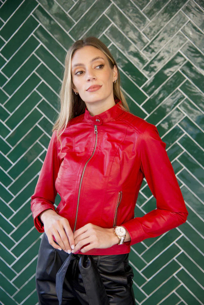 Roadster Red Biker Leather Jacket