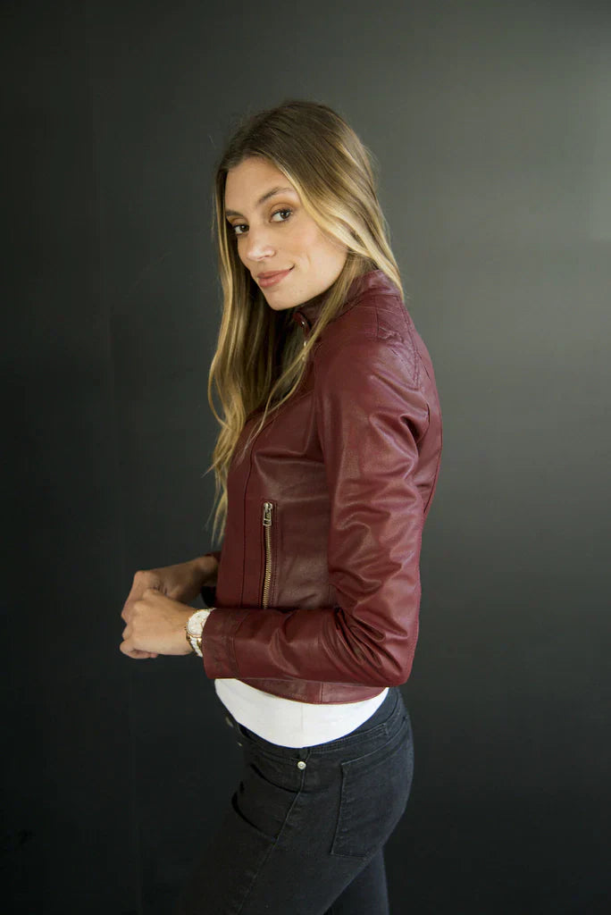 Brown Derby Women Biker Leather Jacket
