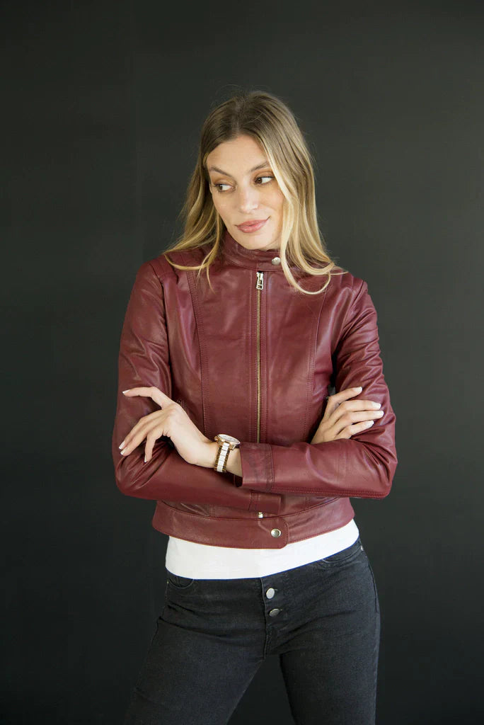 Brown Derby Women Biker Leather Jacket
