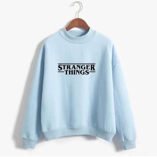 SKY BLUE Strangers Things Fleece Cotton Printed Sweatshirt For Women