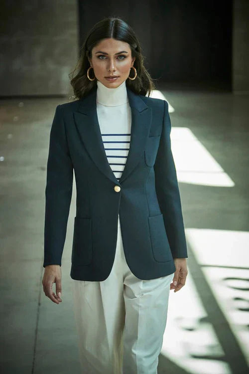 Ace Navy Bandetta Women Blazer with Plastron Pockets