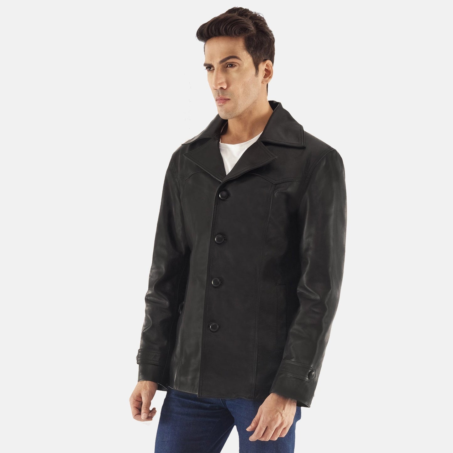 Men's Black Genuine Leather Coat