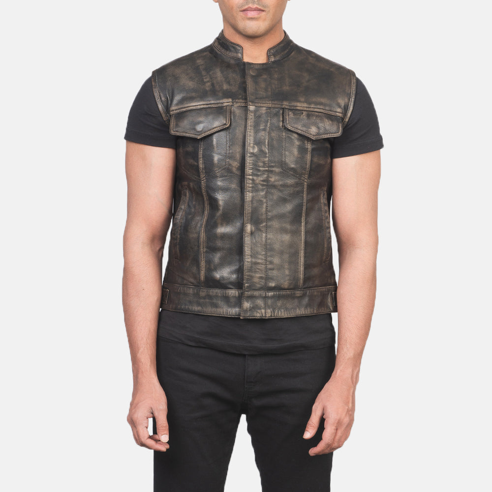 Ace Moto Distressed Brown Leather Vest