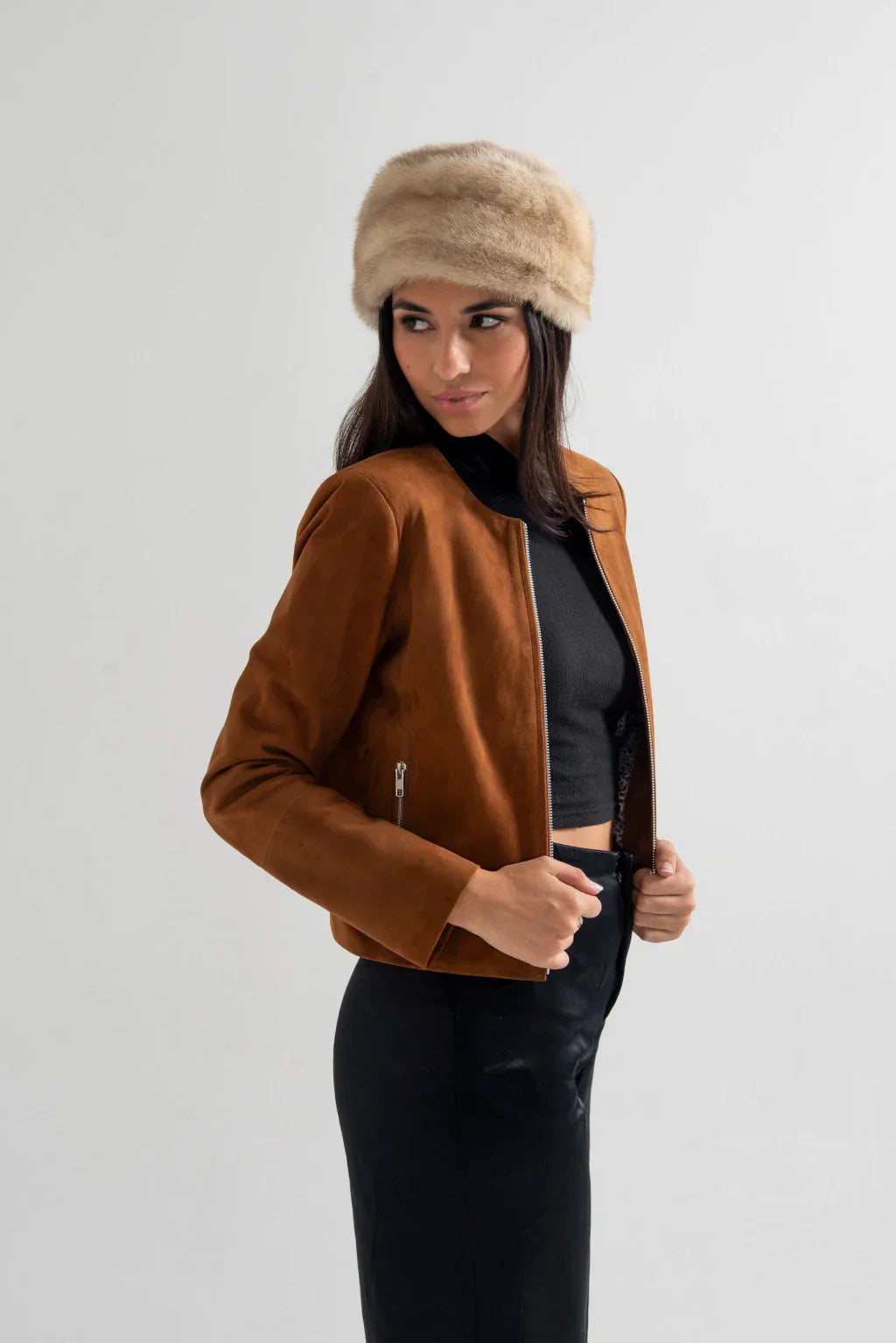 Camel Women's Suede Leather Jacket