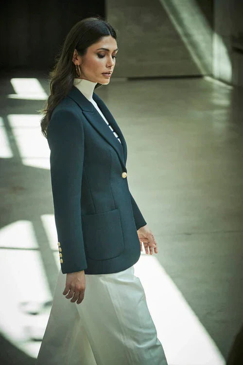 Ace Navy Bandetta Women Blazer with Plastron Pockets
