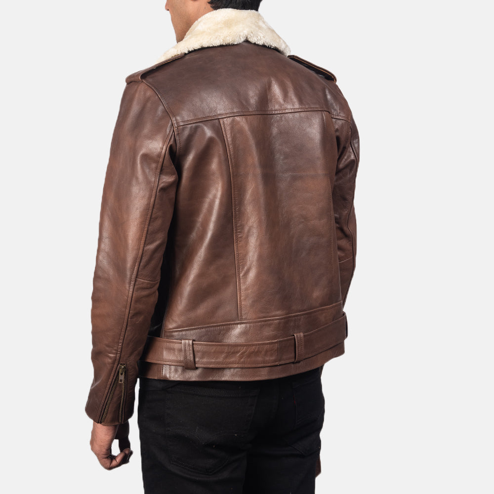 Fur Collar Brown Leather Biker Jacket