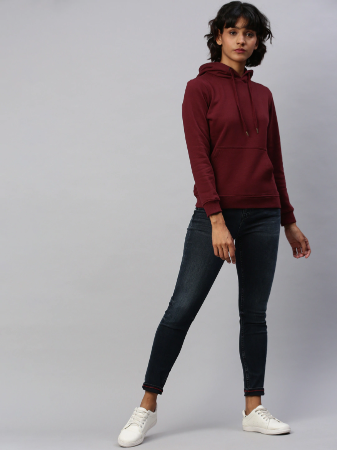 HB INDUSTRIES Women Maroon Solid Hooded Pullover
