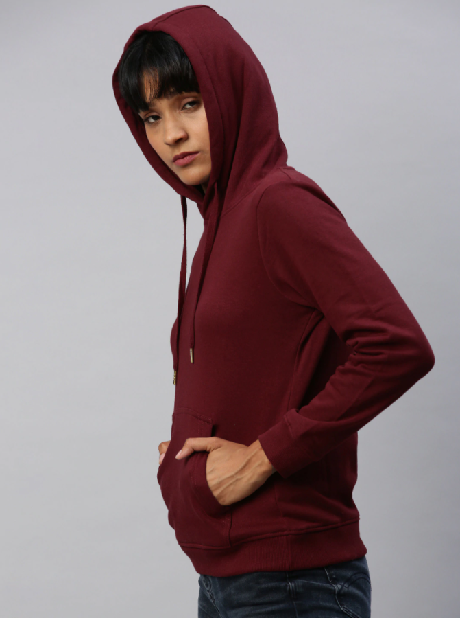 HB INDUSTRIES Women Maroon Solid Hooded Pullover