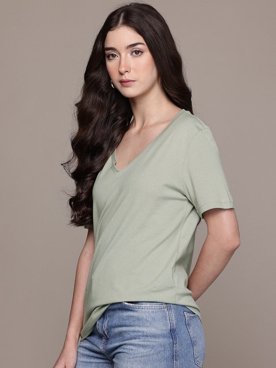 V-Neck Pure Cotton T-Shirt for Women in Pakistan