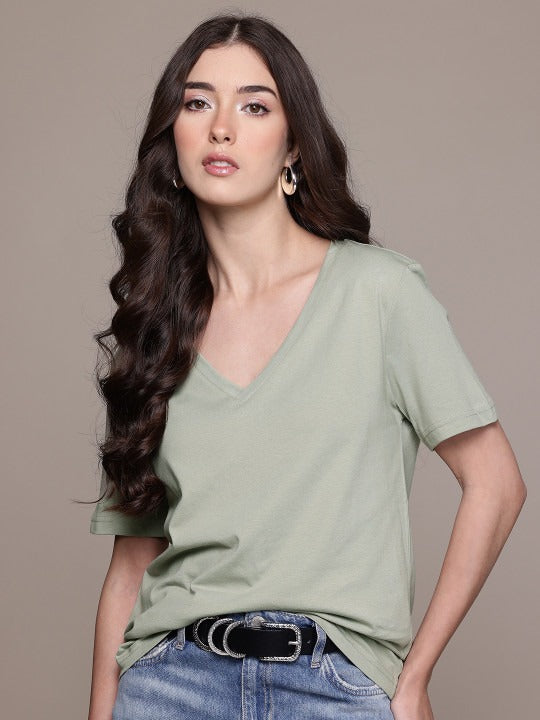 V-Neck Pure Cotton T-Shirt for Women in Pakistan