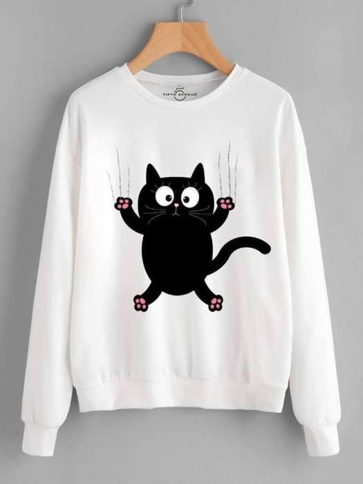 white cute cat sweatshirt for women 201