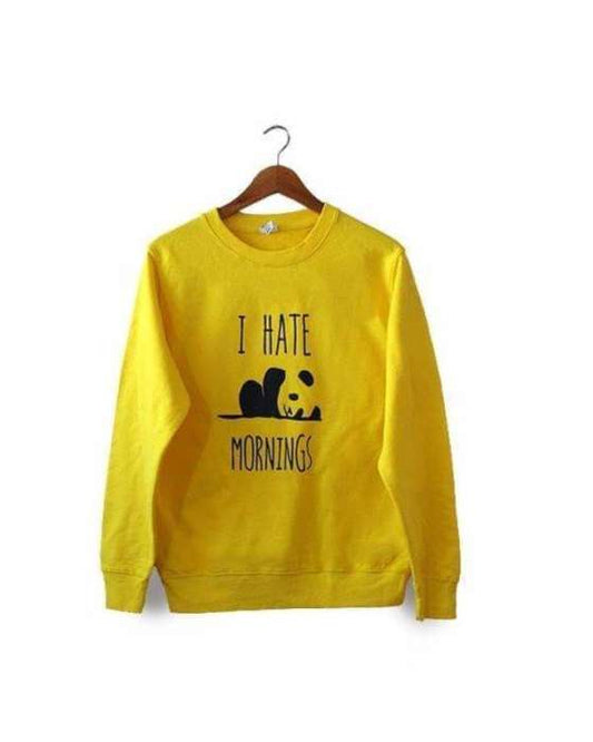 Yellow I hate Morning Printed Sweat Shirt For Women