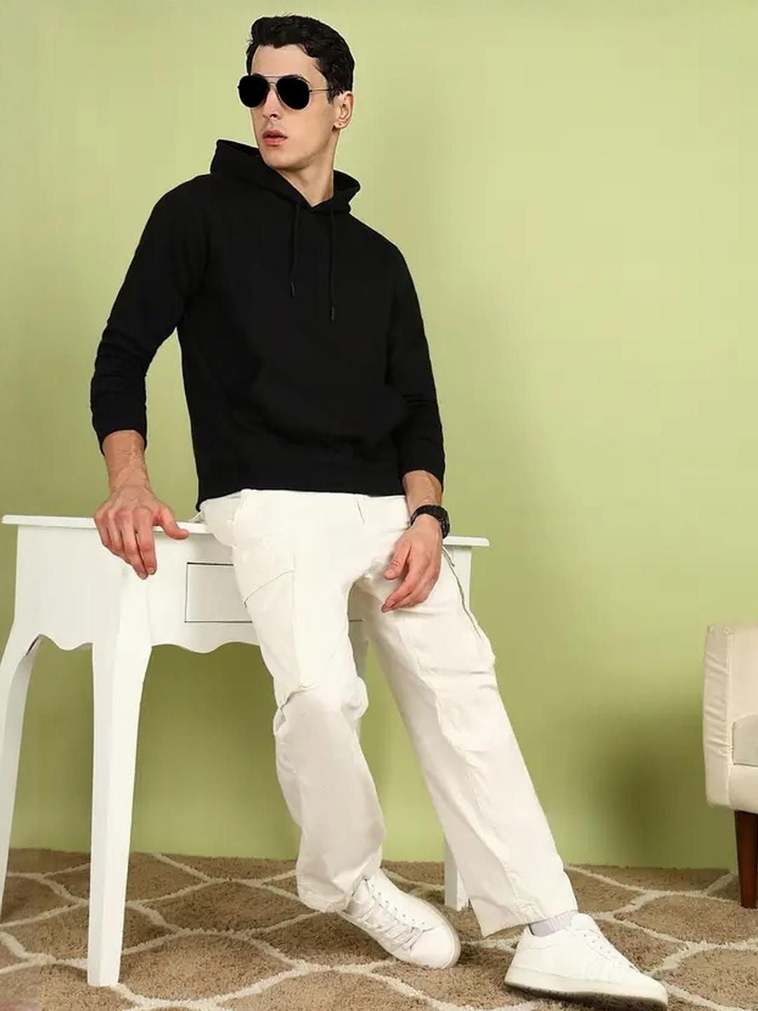 Men Regular Cotton Fleece Full Sleeve Black Hoodie – Warm Winter Sweatshirt in Pakistan