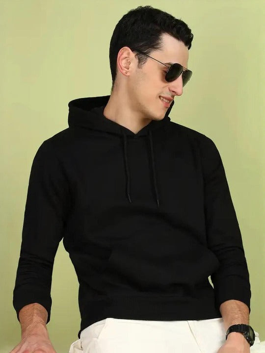Men Regular Cotton Fleece Full Sleeve Black Hoodie – Warm Winter Sweatshirt in Pakistan