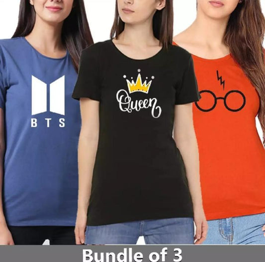 Trendy Spot Fashion Pack Of 3 Half Sleeves Printed T-shirt