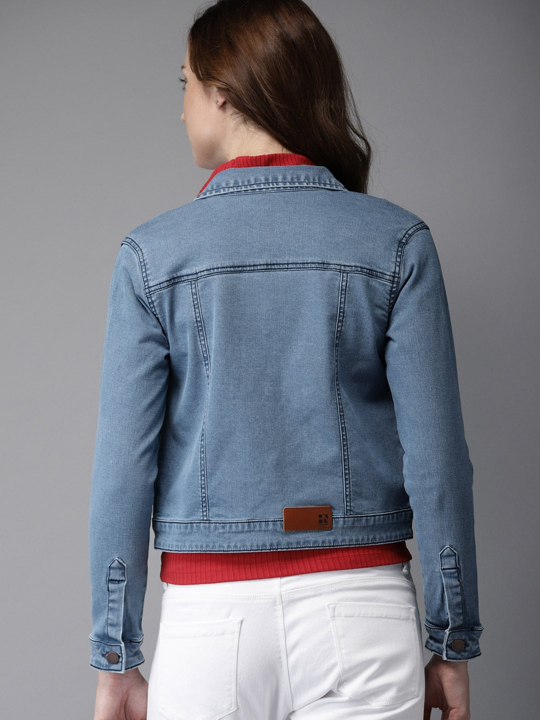 Women Blue Solid Crop Jacket
