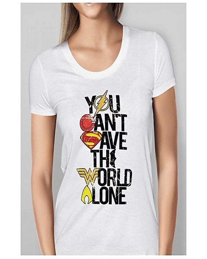 White U Cant Save D World Alone Cotton Printed T-Shirt