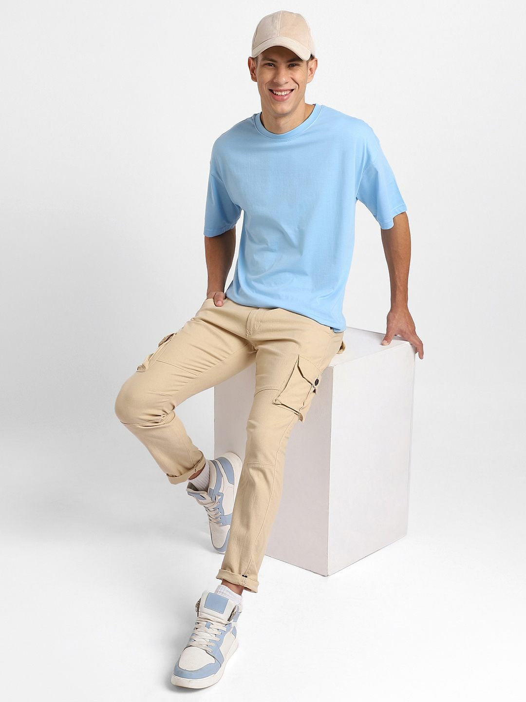 Round Neck Short Sleeves Oversized Cotton T-Shirt for Men in Pakistan – Breathable Summer Wear by DENIMS