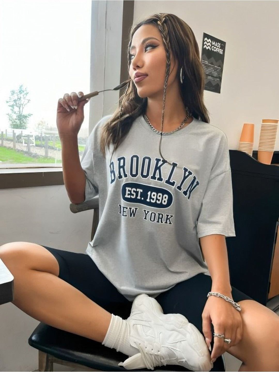 Brooklyn Typography Printed Oversized T-Shirt for Women – Stylish Cotton Streetwear in Pakistan