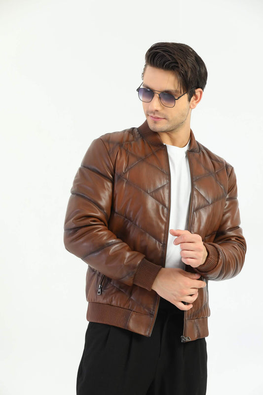 Ace Taranto Brown Leather Jacket Men
