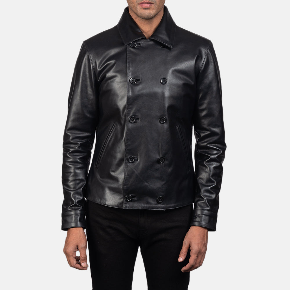 Men's Black Premium Leather Peacoat