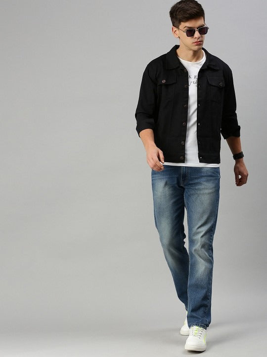 Spread Collar Denim Jacket for Men – Dual Pocket Long Sleeve Style in Pakistan