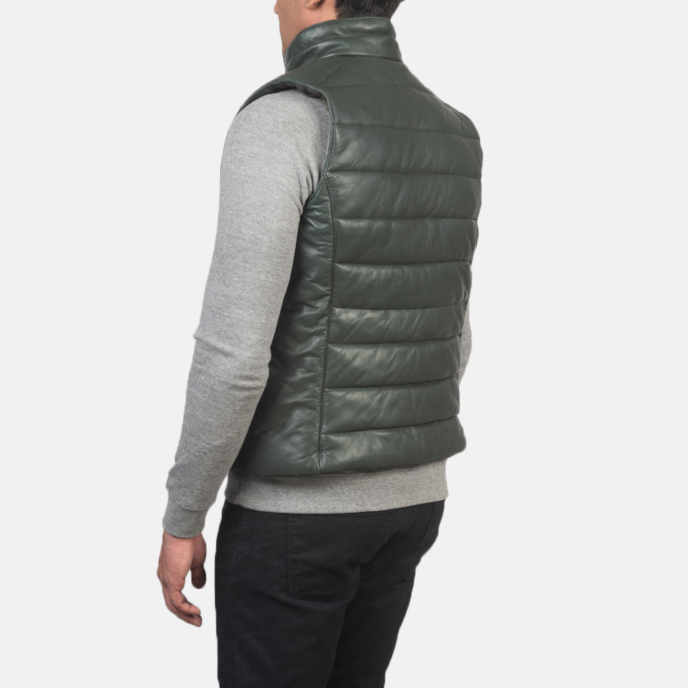 Ace Green Genuine Leather Puffer Vest