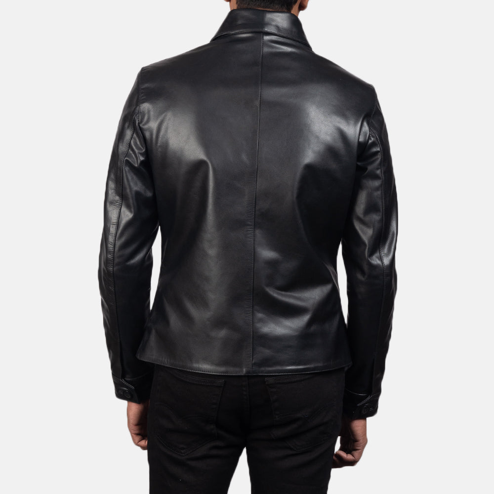 Men's Black Premium Leather Peacoat