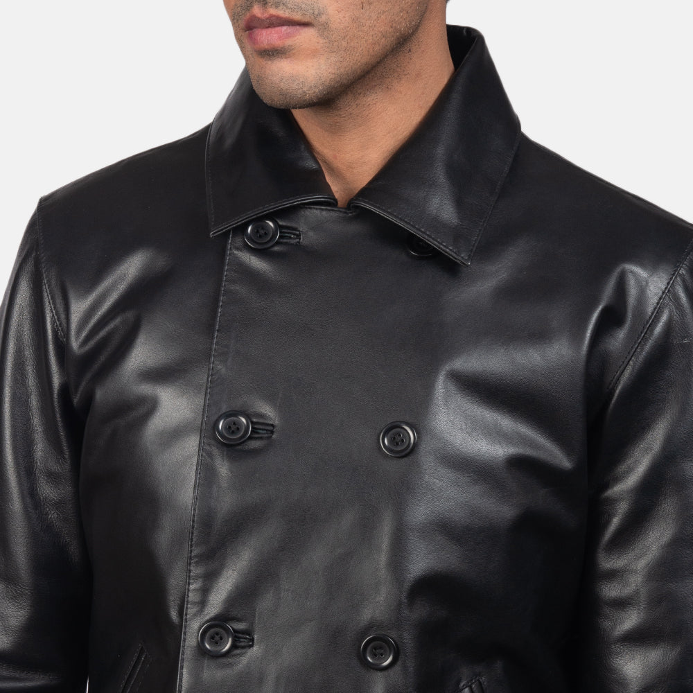 Men's Black Premium Leather Peacoat