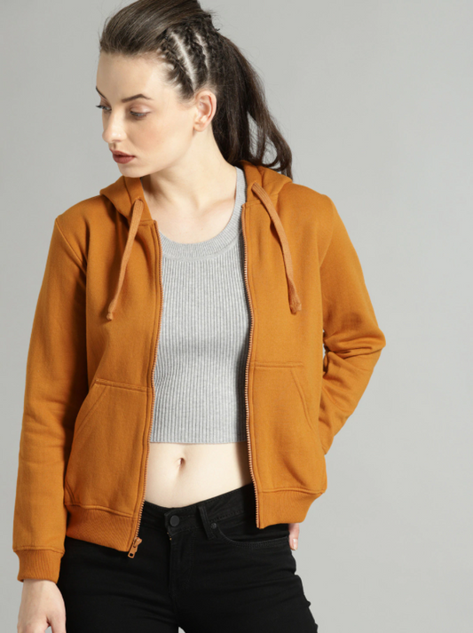 HB INDUSTRIES Women Mustard Yellow Solid Hoodie