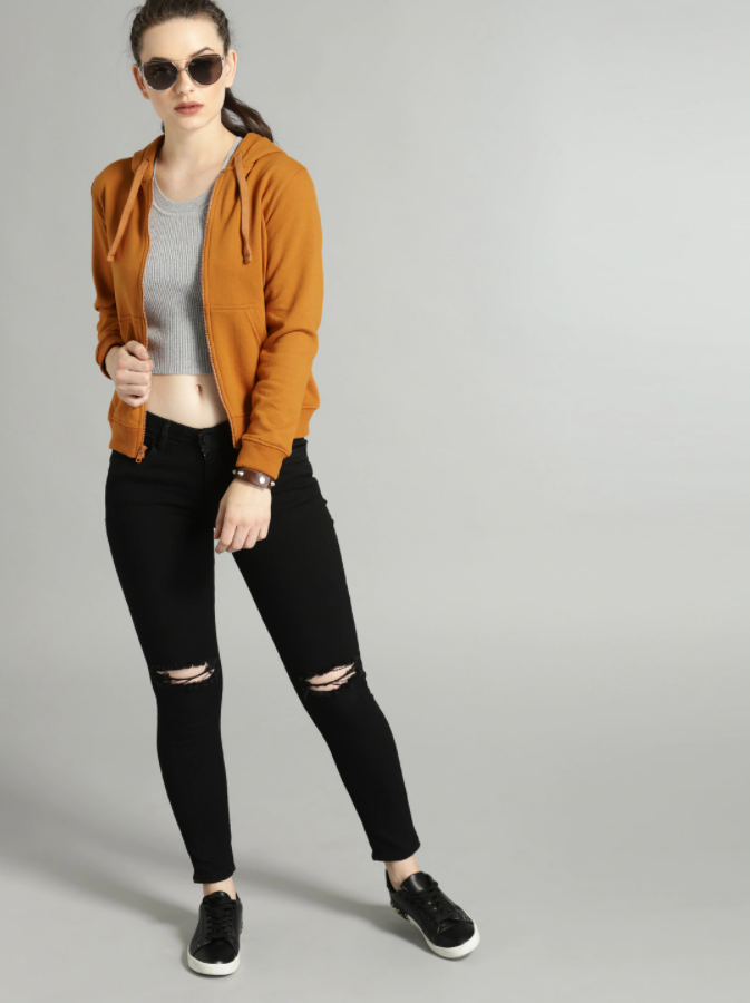 HB INDUSTRIES Women Mustard Yellow Solid Hoodie