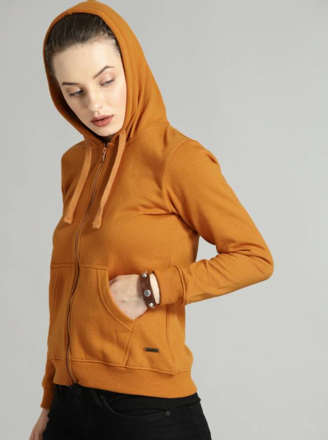 HB INDUSTRIES Women Mustard Yellow Solid Hoodie