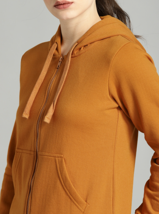 HB INDUSTRIES Women Mustard Yellow Solid Hoodie