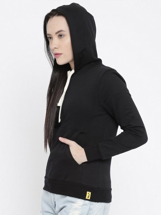 Women Cotton Hooded Neck Pullover Black Hoodie — Soft Cotton Pullover for Women Pakistan