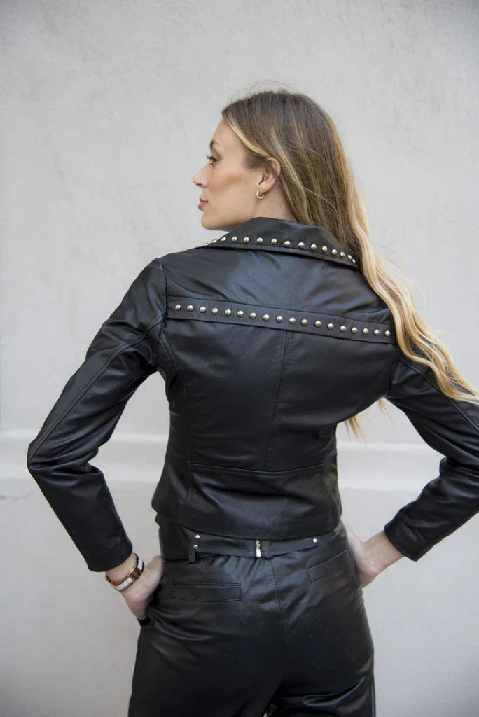 Crop Studded Women Biker Leather Jacket