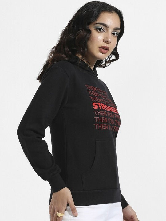 Typography Printed Hooded Cotton Pullover Black Hoodie — Graphic Cotton Pullover Pakistan