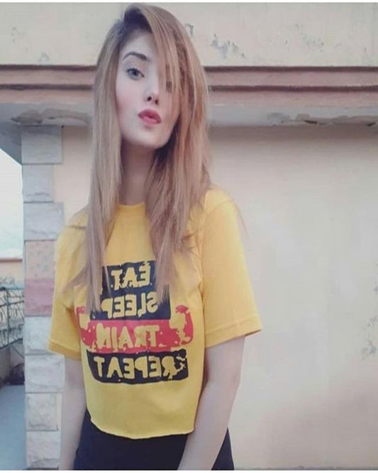 Yellow Eat Sleep Train Repeat Cotton Printed T-Shirt