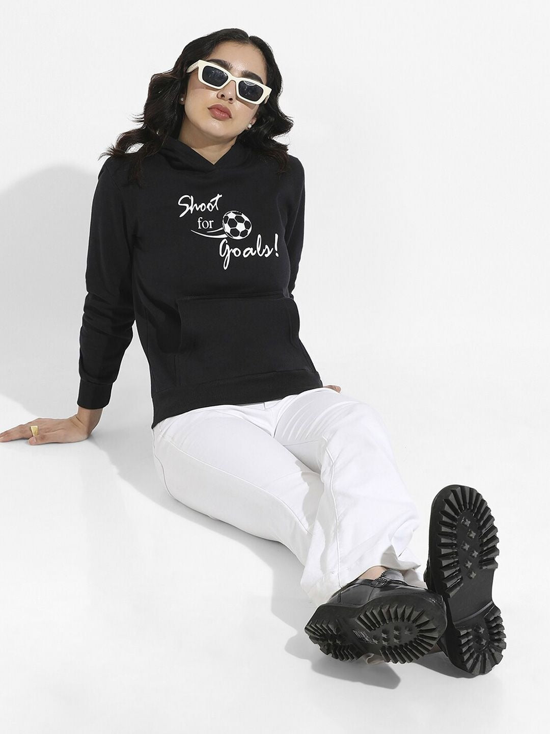 Typography Printed Hooded Black Hoodie — Graphic Cotton Pullover Pakistan