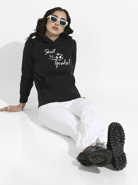 Typography Printed Hooded Black Hoodie — Graphic Cotton Pullover Pakistan