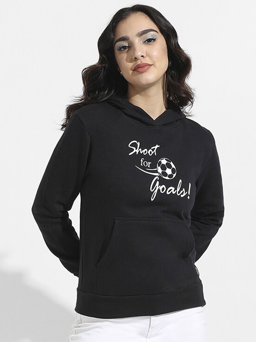 Typography Printed Hooded Black Hoodie — Graphic Cotton Pullover Pakistan