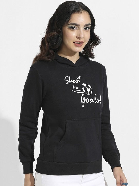 Typography Printed Hooded Black Hoodie — Graphic Cotton Pullover Pakistan