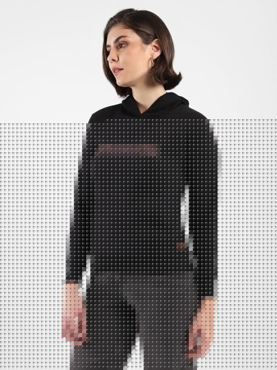 Women Black Printed Hooded Cotton Pullover — Graphic Black Hoodie Pakistan