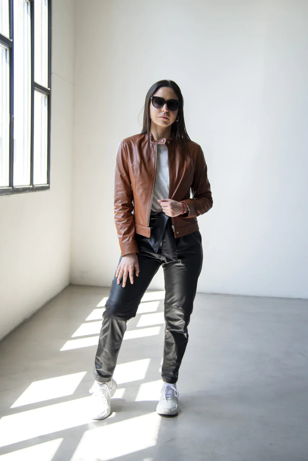 Brown Women's Biker Leather Jacket