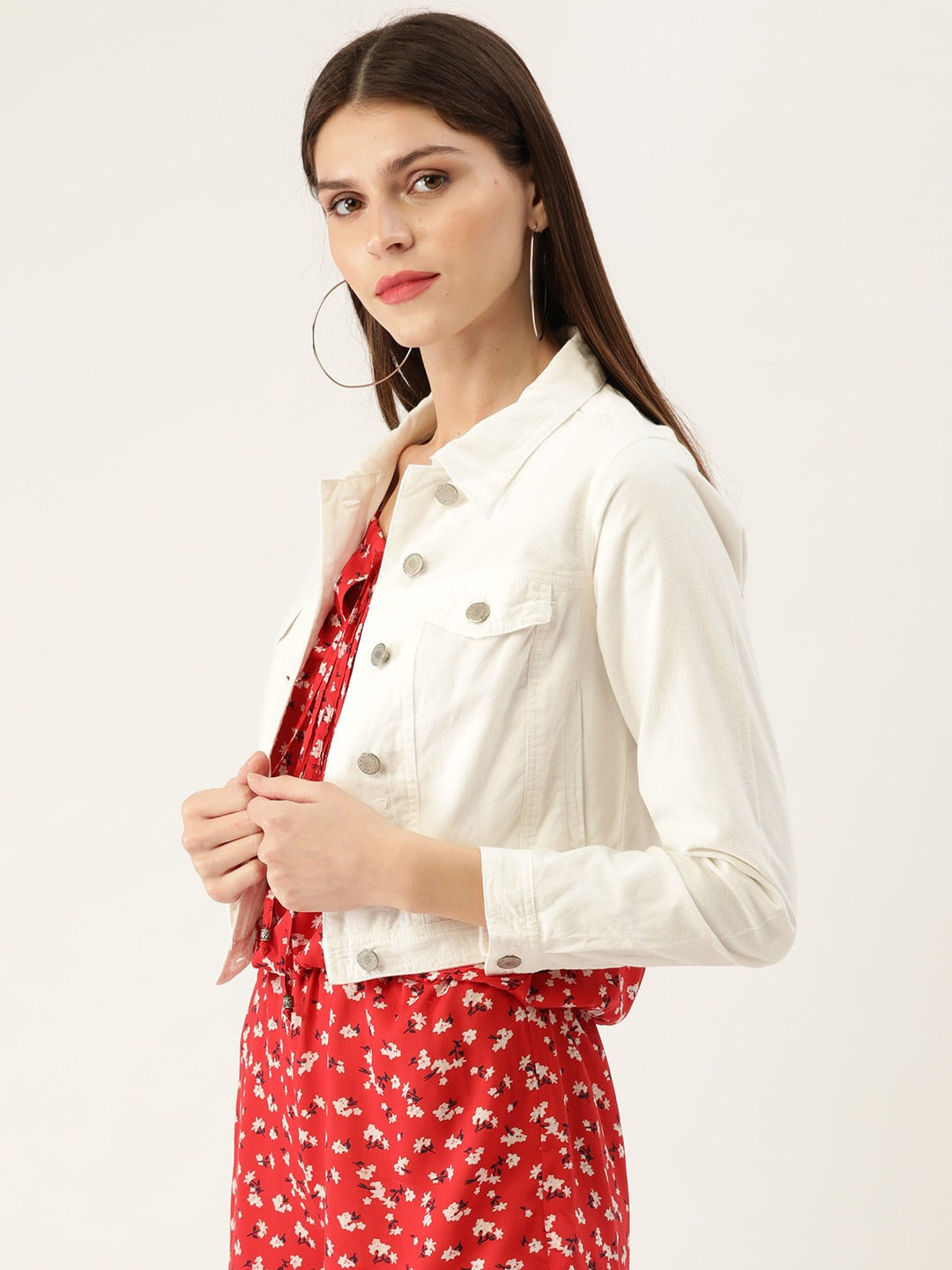 Women White Solid Crop Jacket