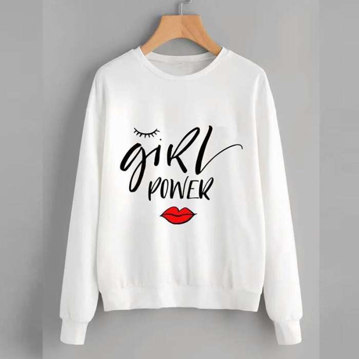 White Power Printed Sweat Shirt For Women
