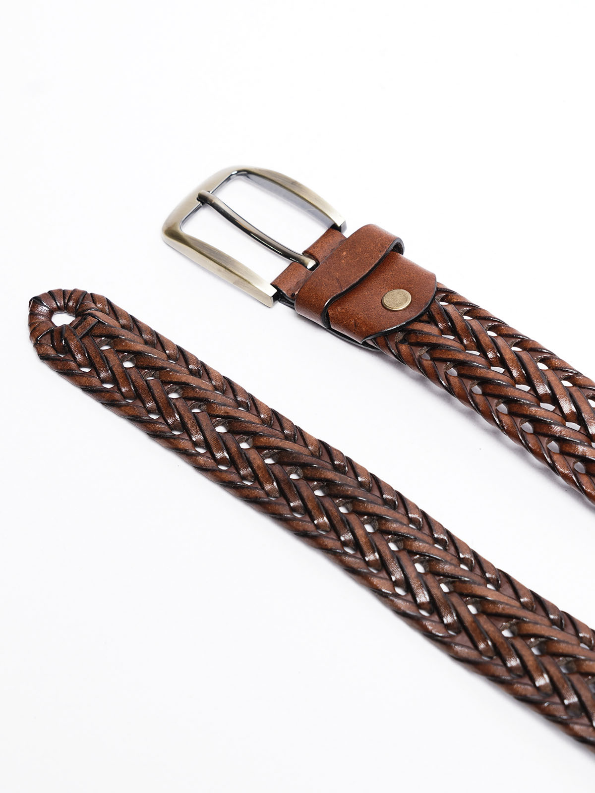 Light Brown Weaving Design Genuine Leather Belt