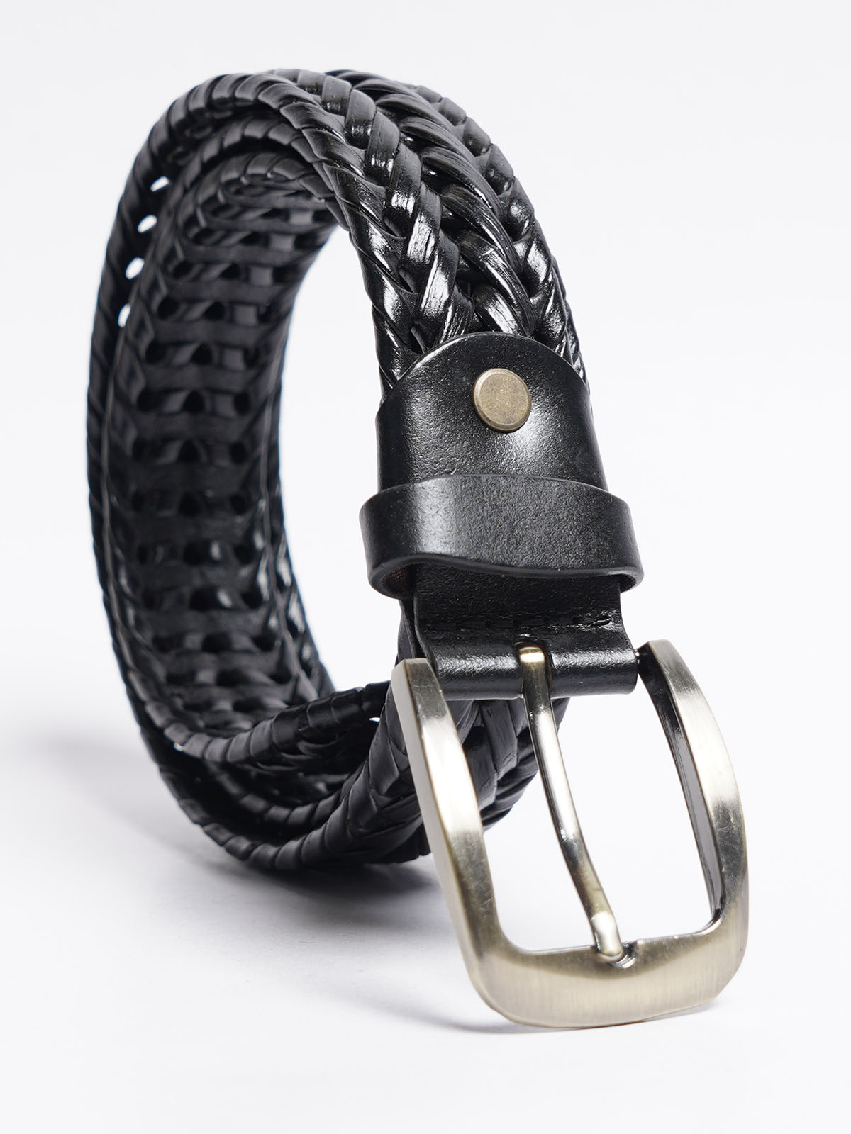 Black Weaving Design Genuine Leather Belt