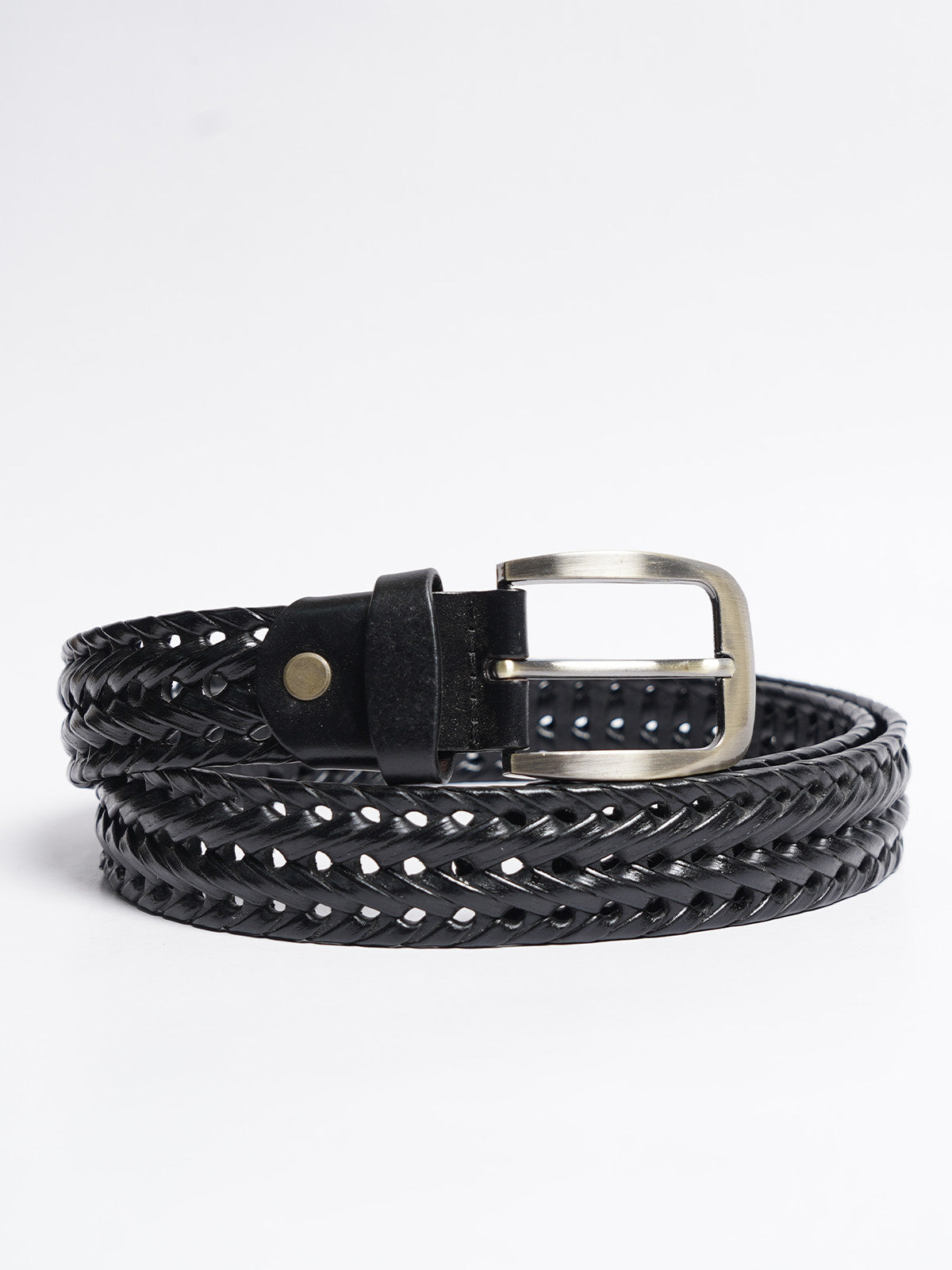 Black Weaving Design Genuine Leather Belt