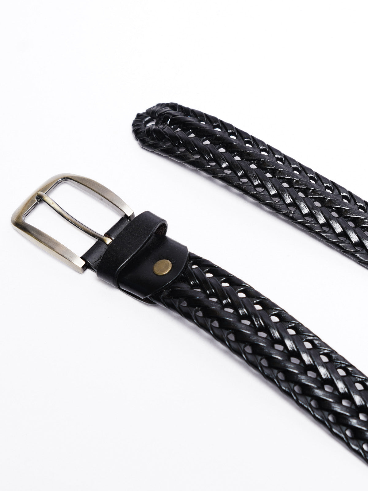 Black Weaving Design Genuine Leather Belt