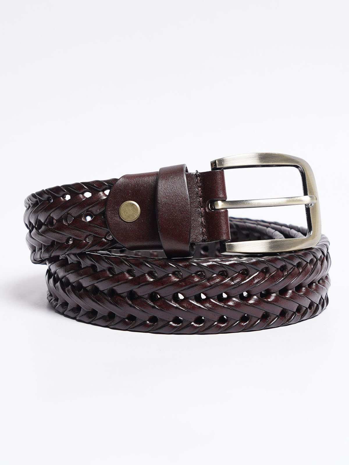 Maroon Weaving Design Genuine Leather Belt